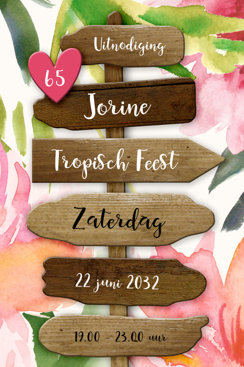 Uitnodiging 65 jaar verjaardag met botanische wegwijzer