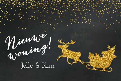 Kerst verhuiskaart met gouden arrenslee