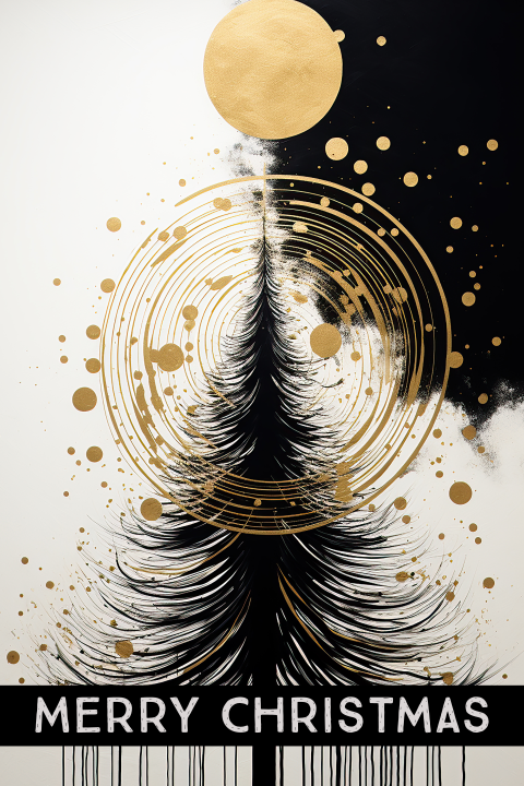 Kerstkaart grafisch zwart met goud
