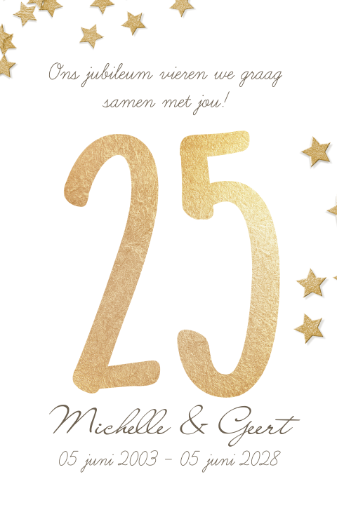 25 jaar getrouwd uitnodiging met gouden sterren