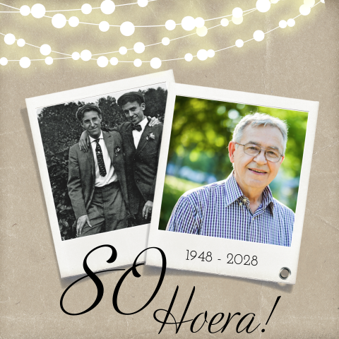 Verjaardag 80 jaar met persoonlijke foto en lichtjes