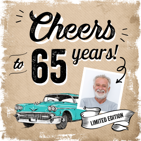 Uitnodiging 65 jaar verjaardag met kraftlook en oldtimer