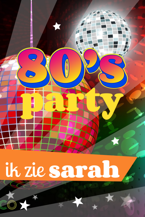 Uitnodiging 80s feest voor een 50 jarige met discobollen