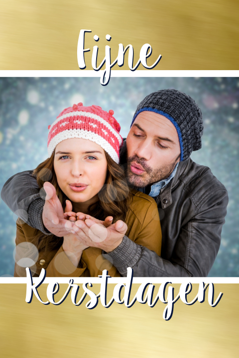 Kerstkaart met gouden kader en eigen foto