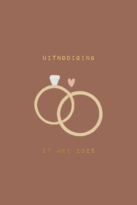Stijlvolle jubileum uitnodiging met ringen en goudfolie