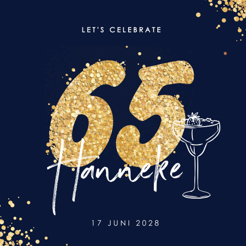 Uitnodiging 65 jaar verjaardag glitter cijfer goudkleurig