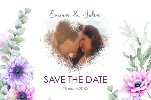 Save the date anemonen eucalyptusblad