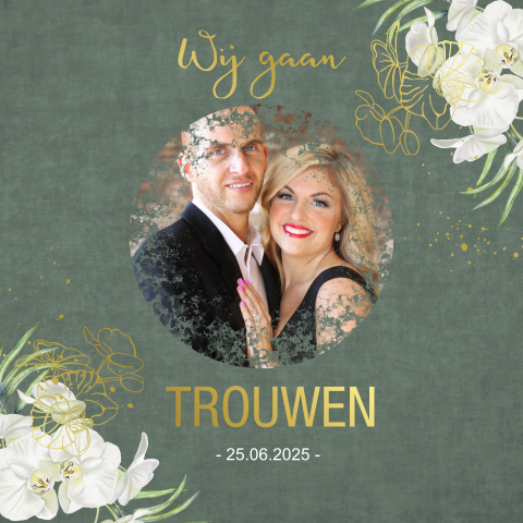 Trouwen witte orchidee goudfolie