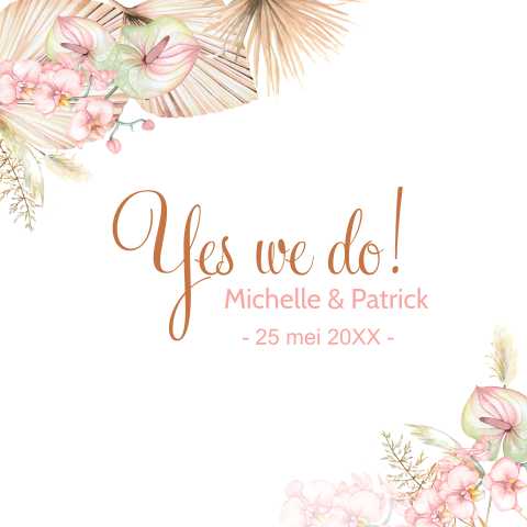 Trouwkaart met droogbloemen en orchidee
