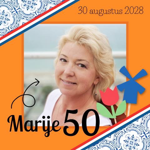 Uitnodiging 50 jaar verjaardag met Delfts blauwe accenten