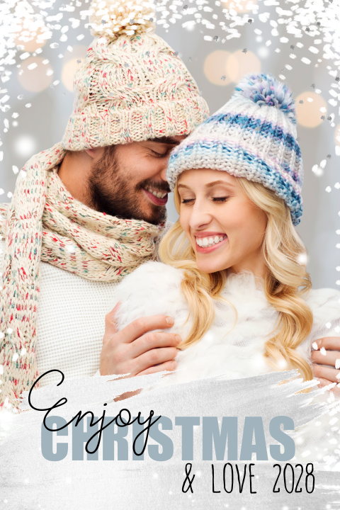 Kerstkaart met fotolijst van sneeuwvlokjes