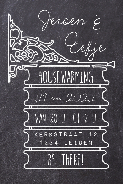 Uitnodiging housewarming met uithangbord
