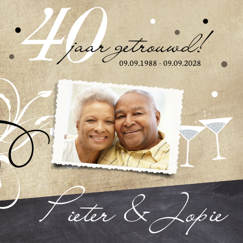 40 jaar getrouwd uitnodiging met foto cocktails en stipje