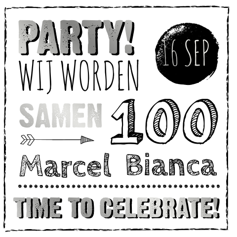 Samen 100 uitnodiging met vrolijke lettertypes