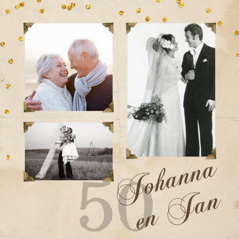 Uitnodiging vijftig jarig huwelijk met foto en confetti