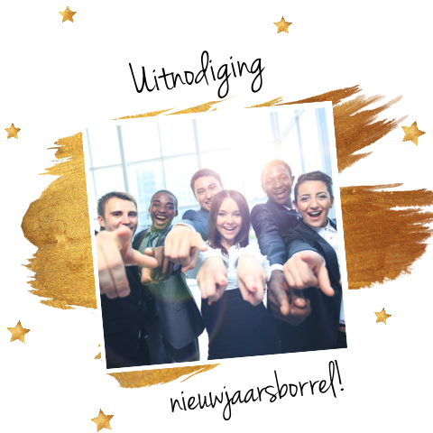 Uitnodiging nieuwjaarsborrel met sterren en foto