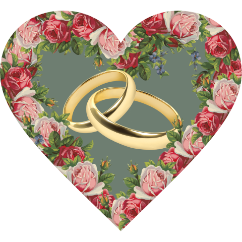 Romantisch harvorm met rozen en ringen