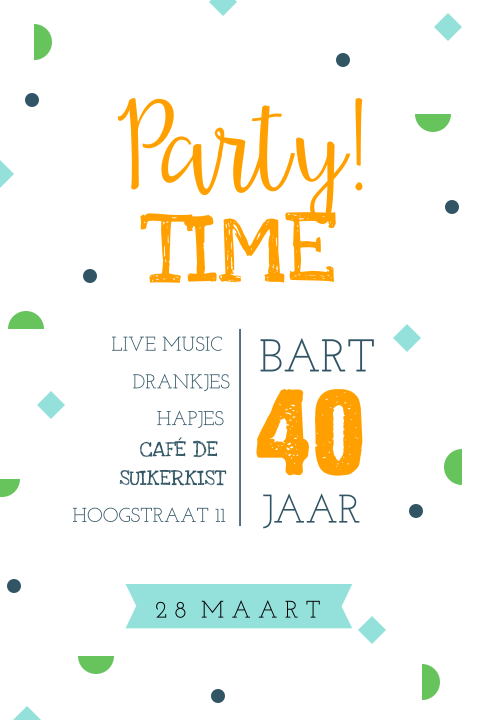 Uitnodiging voor een 40e verjaardag met printje en oranje letters