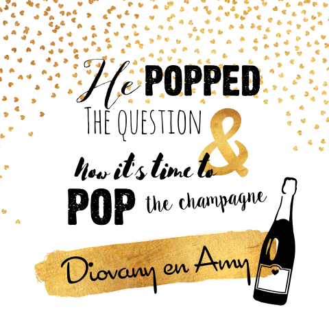 Gouden en witte trouwkaart met champagne