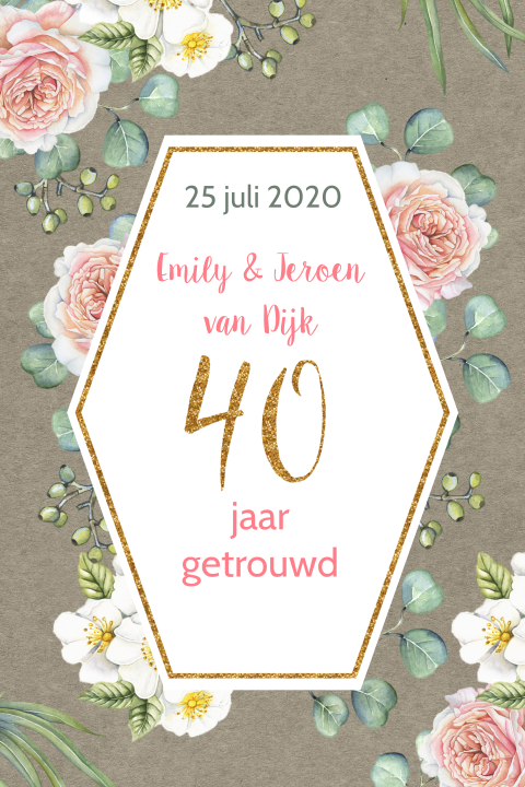 Uitnodiging voor 40 jarig jubileum rozen en eucalyptus
