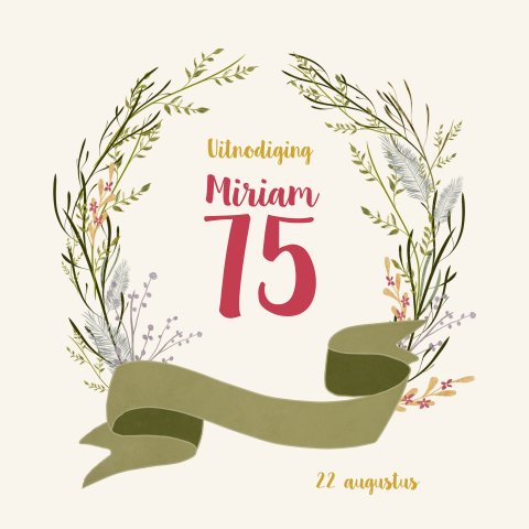 Uitnodiging 75 jaar verjaardag met krans