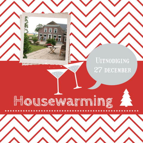 Uitnodiging housewarming en kerstkaart met chevron en foto