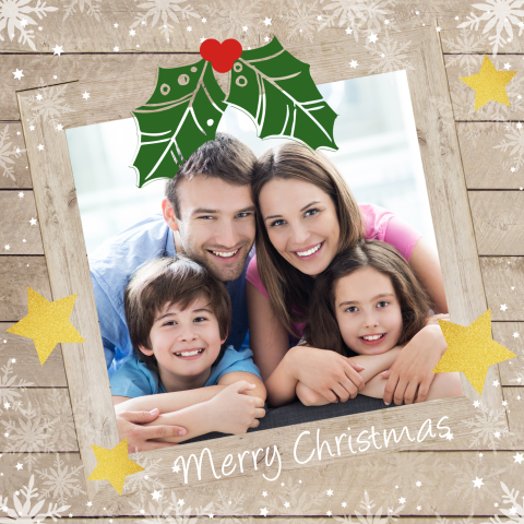 Kerstkaart met foto en houten lijst