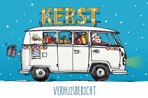 Kerst verhuiskaart met kerstman en cadeaus