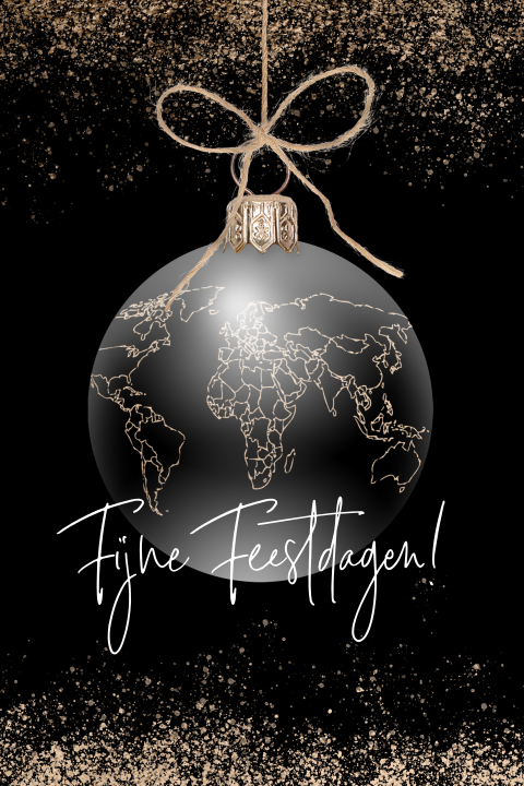 Kerstkaart wereld goud kerstbal