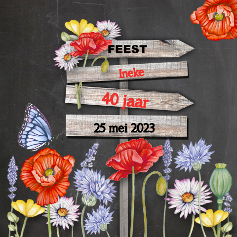 Hippe wegwijzer uitnodigingskaart met bloemen