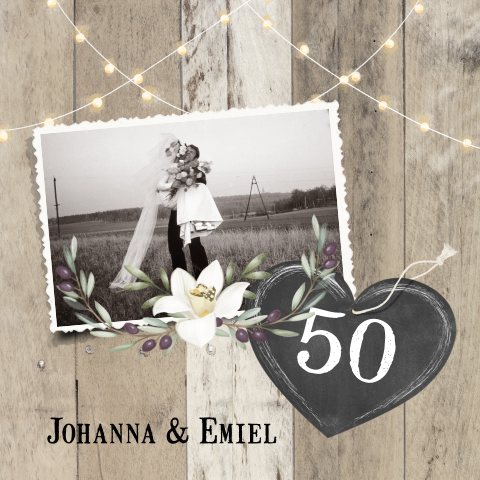 50 jaar getrouwd uitnodiging met hout en foto