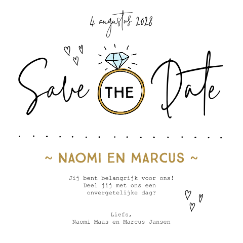Save the Date kaart met diamanten ring