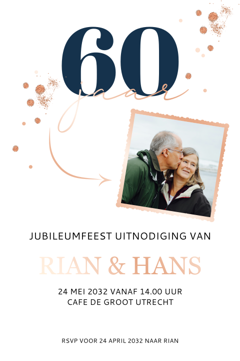 Jubileum 60 jaar getrouwd met bruidspaar glitters