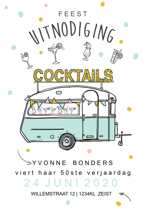 Leuke originele uitnodiging met cocktail caravan
