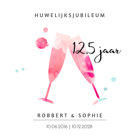 Uitnodiging 12,5 jaar getrouwd met roze champagneglazen
