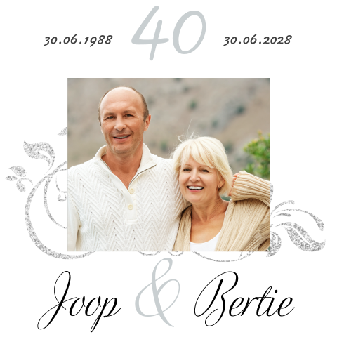 Uitnodiging 40 jarig jubileum met zilver en foto