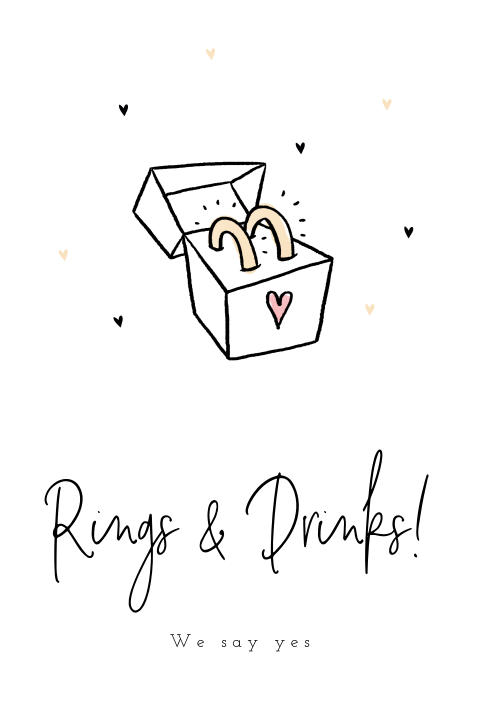 Hippe trouwkaart rings en drinks