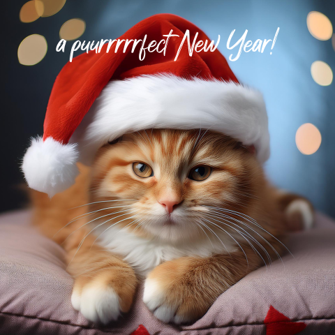 Kerstkaart rode kater met kerstmuts