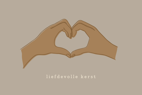 kerstkaart met door geïllustreerde handen gevormd hartje