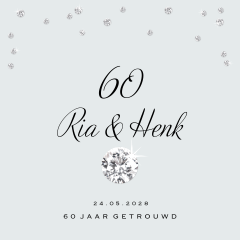 Uitnodiging met diamantjes voor een 60 jarig huwelijk