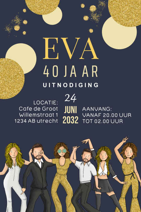 Uitnodiging dansende mensen met glitters