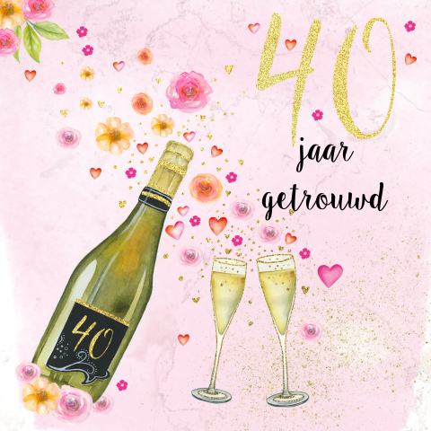 Uitnodiging veertig jaar getrouwd met champagne