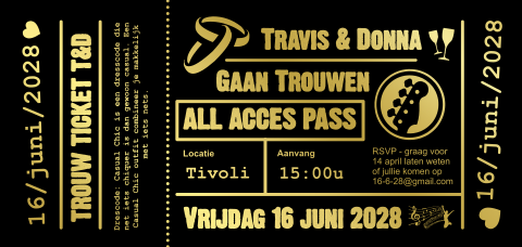 Hip Trouwfeest kaart in ticket stijl