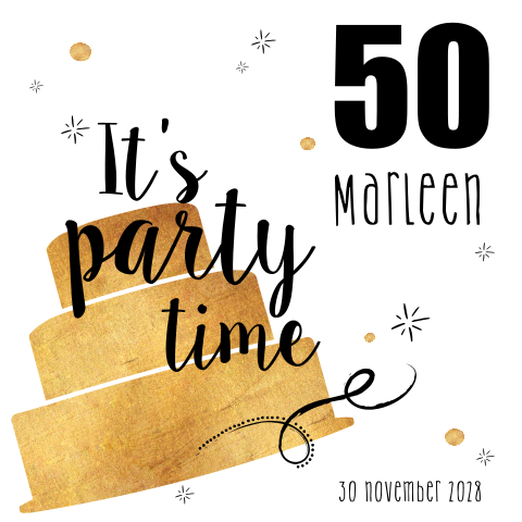 Uitnodiging 50 jaar verjaardag met gouden taart