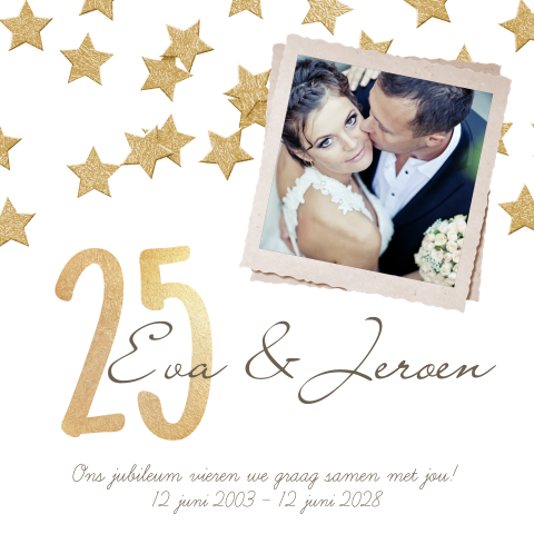 25 jaar getrouwd uitnodiging met gouden sterren en foto