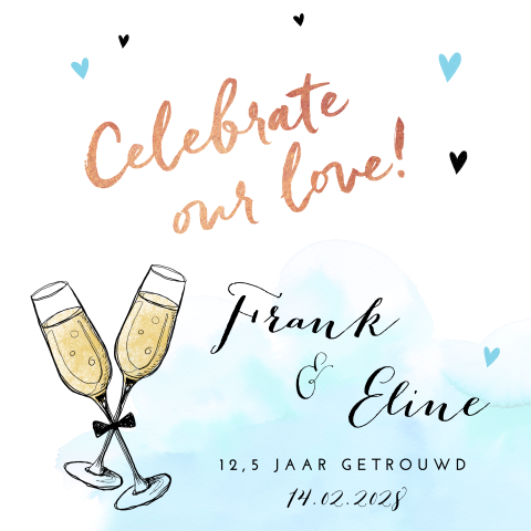 Uitnodiging 12,5 jaar getrouwd met champagne