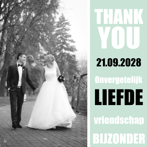 Bedankkaart met foto en mintgroene kader