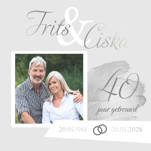 40 jaar getrouwd uitnodiging met zilveren watercolor
