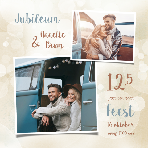 Jubileum uitnodiging bubbels beige tinten