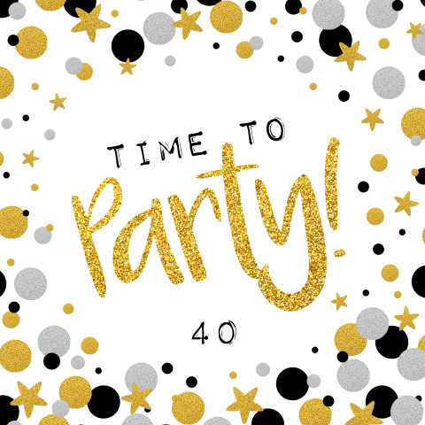 Uitnodiging 40e verjaardag met gouden glitter letters